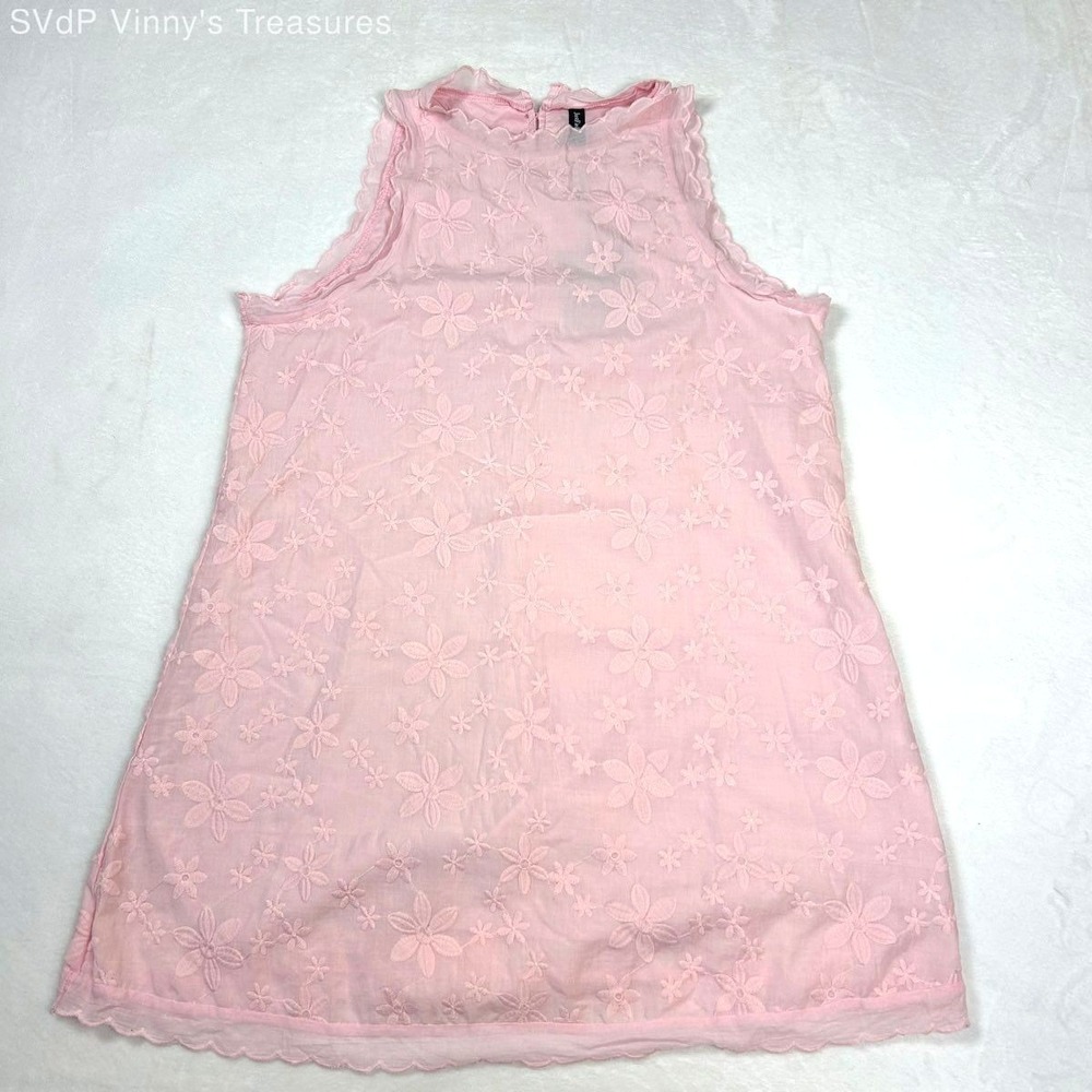 JustFashionNow Women's Pink Embroidered Floral Cotton Linen Tunic Dress Sz L NWT